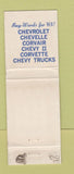 Matchbook Cover - 1965 Chevrolet Kitson Eatontown NJ WEAR