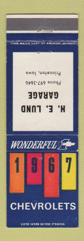 Matchbook Cover - 1967 Chevrolet HE Lund Princeton IA