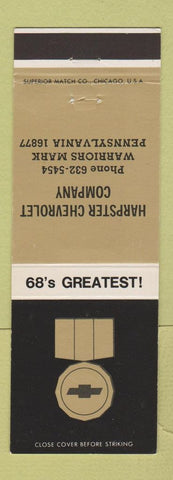 Matchbook Cover - 1968 Chevrolet Harpster Warriors Mark PA