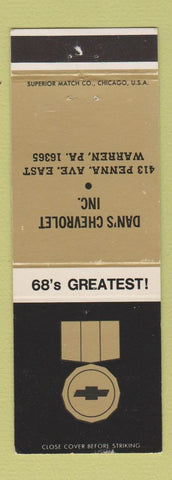 Matchbook Cover - 1968 Chevrolet Dan's Warren PA