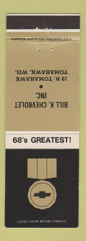 Matchbook Cover - 1968 Chevrolet Bill K Tomahawk WI