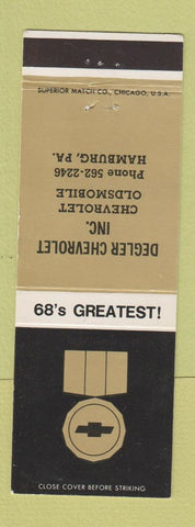 Matchbook Cover - 1968 Chevrolet Degler Oldsmobile Hamburg PA