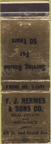 Matchbook Cover - FJ Hermes Sons Real Estate Insurance WI