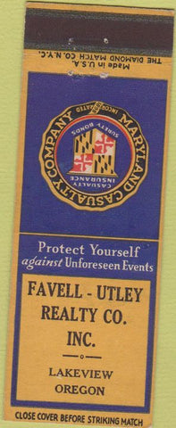 Matchbook Cover - Favell Utley Realty Co Lakeview OR