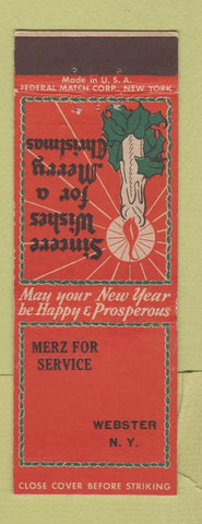 Matchbook Cover - Merz for Service Webster NY Federal Christmas