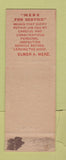 Matchbook Cover - Merz for Service Webster NY Federal Christmas