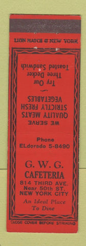Matchbook Cover - GWG Cafeteria New York City