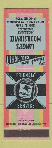 Matchbook Cover - Lange's Mobil oil gas Cheyenne WY