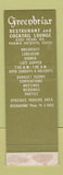Matchbook Cover - Greenbriar Restaurant Parma Heights OH