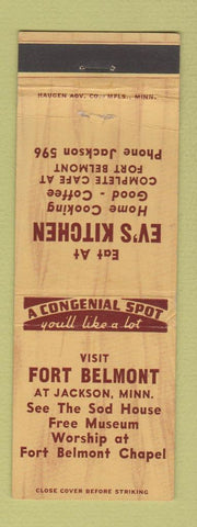 Matchbook Cover - Fort Belmont Ev's Kitchen Jackson MN