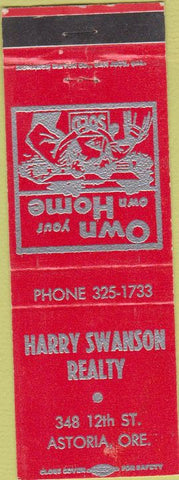 Matchbook Cover - Harry Swanson Realty Astoria OR