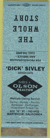 Matchbook Cover - Harold Olsen Realtor Marysville CA blue