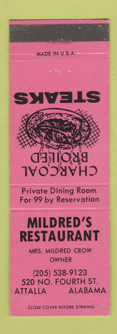 Matchbook Cover - Mildred's Restaurant Attalla AL