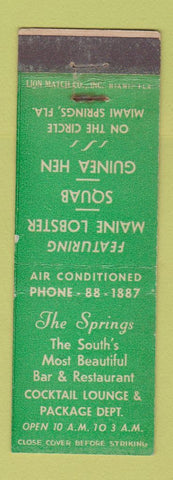 Matchbook Cover - Springs Restaurant Miami Springs FL WEAR
