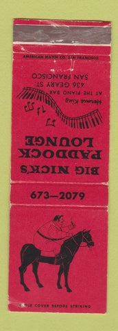 Matchbook Cover - Big Nick's Paddock Lounge San Francisco CA WEAR