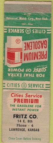 Matchbook Cover - Cities oil gas Lawrence KS Fritz WORN