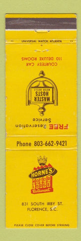 Matchbook Cover - Horne's Motor Lodge Florence SC