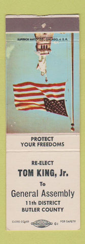 Matchbook Cover - Tom King General Assembly Election Butler County