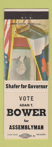 Matchbook Cover - Adam Bower for Assemblyman Election Shafer for Governor
