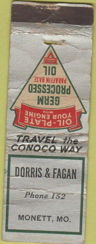 Matchbook Cover - Conoco oil gas Monett MO WORN CREASES