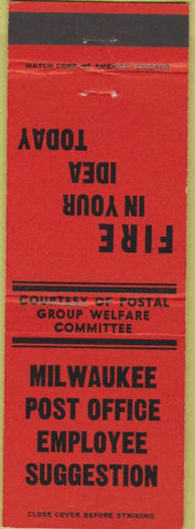 Matchbook Cover - Milwaukee Post Office Employee Suggestion WI