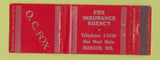 Matchbook Cover - Fox Insurance Agency Madison WI WEAR