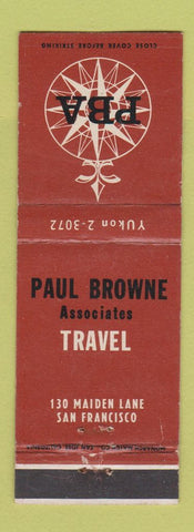 Matchbook Cover - Paul Browne Travel Agency San Francisco CA