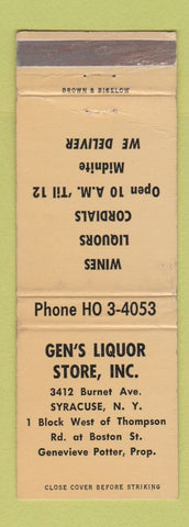 Matchbook Cover - Gen's Liquor Store Syracuse NY WEAR