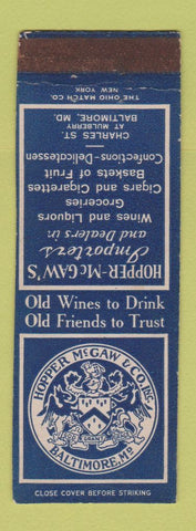 Matchbook Cover - Hopper McGaw Baltimore MD importers liquors grocery