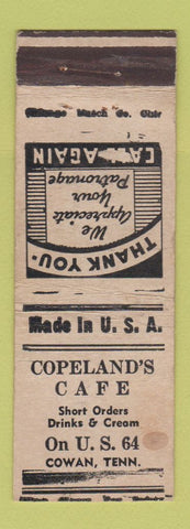 Matchbook Cover - Copeland's Cafe Cowan TN WEAR