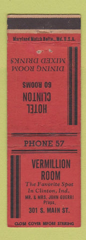 Matchbook Cover - Hotel Clinton Vermillion Room Clinton IN
