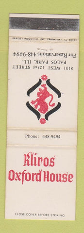 Matchbook Cover - Kliros Oxford House Palos Park IL WEAR
