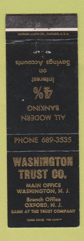 Matchbook Cover - Washington Trust Company Washington NJ Oxford