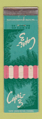 Matchbook Cover - Capri 3 Baltimore MD