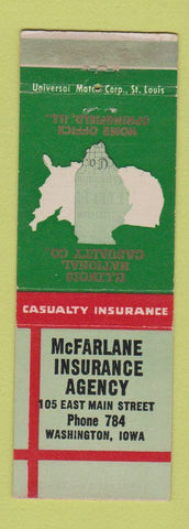 Matchbook Cover - McFarlane Insurance Agency Washington IA