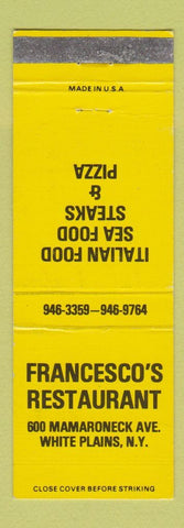 Matchbook Cover - Francesco's Restaurant White Plains NY Italian pizza