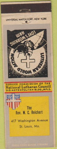 Matchbook Cover - Lutheran Church Rev Reichert St Louis MO