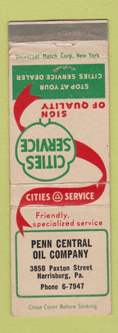 Matchbook Cover - Cities oil gas Penn Central Harrisburg PA WEAR