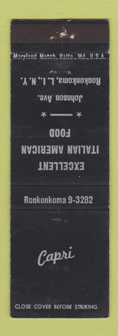 Matchbook Cover - Capri Italian Restaurant Ronkonkoma LI NY