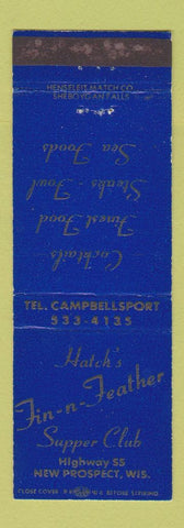 Matchbook Cover - Hatch's Fin n Feather Supper Club New Prospect WI