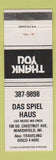 Matchbook Cover - Das Spiel Haus Marshfield WI WEAR