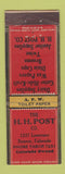 Matchbook Cover - HH Post Dairy Supply Janitor Denver Colorado Federal