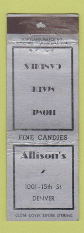Matchbook Cover - Allison's Candy Denver Colorado WEAR