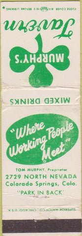 Matchbook Cover - Murphy's Tavern Colorado Springs CO WORN