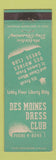 Matchbook Cover - Des Moines Dress Club Dry Cleaning IA