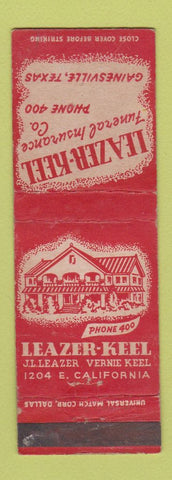 Matchbook Cover - Leazer Keel Funeral Insurance Gainesville TX