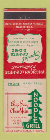 Matchbook Cover - Noodle Grill Chinese Restaurant Spokane WA