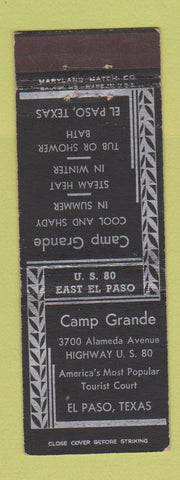 Matchbook Cover - Camp Grande Tourist Court El Paso TX