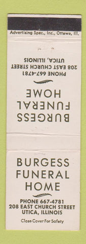 Matchbook Cover - Burgess Funeral Home Utica IL
