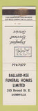 Matchbook Cover - Ballard Kee Funeral Homes Dunnville ON WEAR